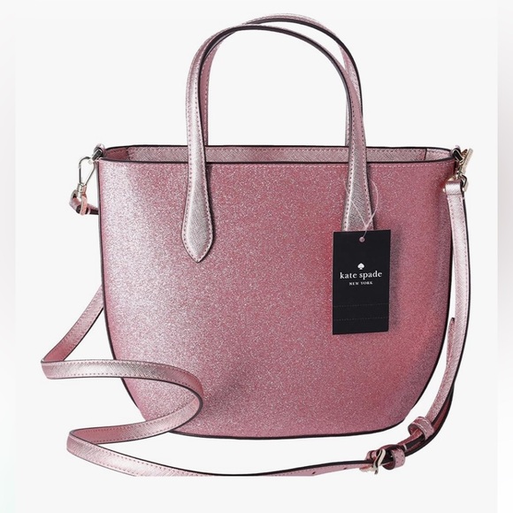 NWT Kate Spade Pink Glitter Glimmer small zip satchel Crossbody Bag - Picture 5 of 10